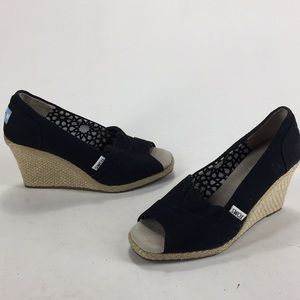 Toms Tweed Wedges Black Canvas